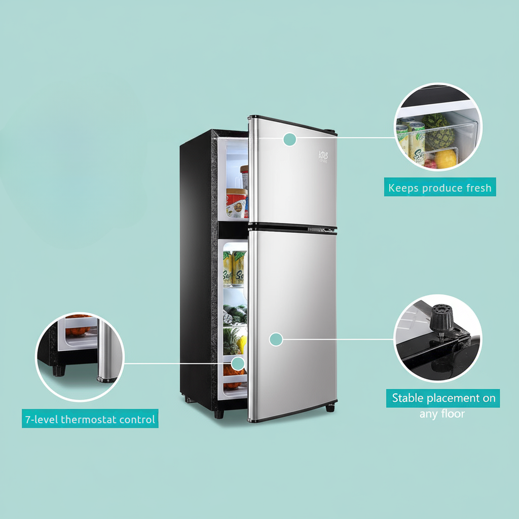 KRIB BLING 3.5Cu.Ft Compact Refrigerator Mini Fridge with Freezer, Small Refrigerator with 2 Door, 7 Level Thermostat Removable Shelves for Kitchen, Dorm, Apartment, Bar, Office, Silver/Black/Blue