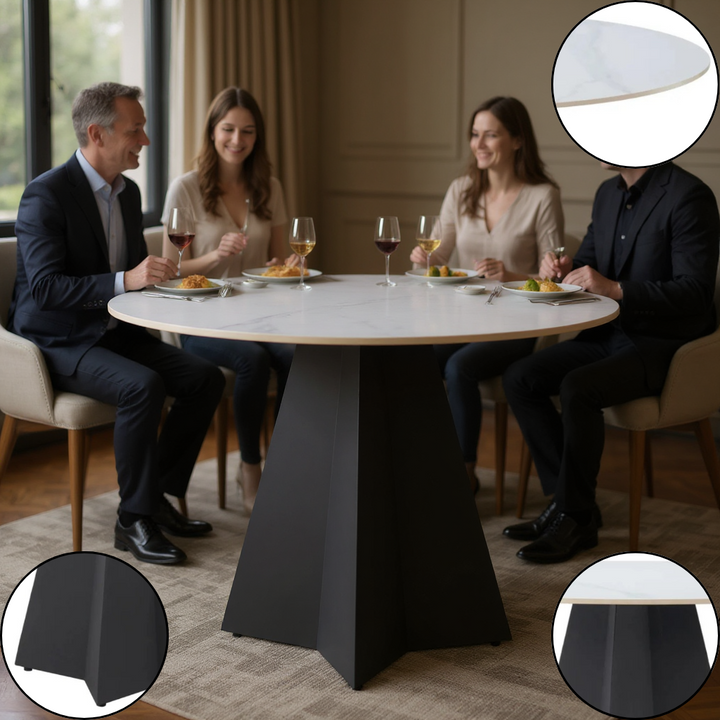 Izar Dining Table White – Modern Faux Marble Round Table | Dining Table | Trufairs