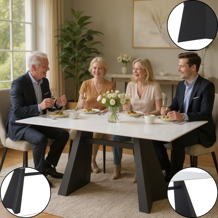 Inky Dining Table White – Elegant Faux Marble & Steel Dining Table | Dining Room Furniture | Trufairs