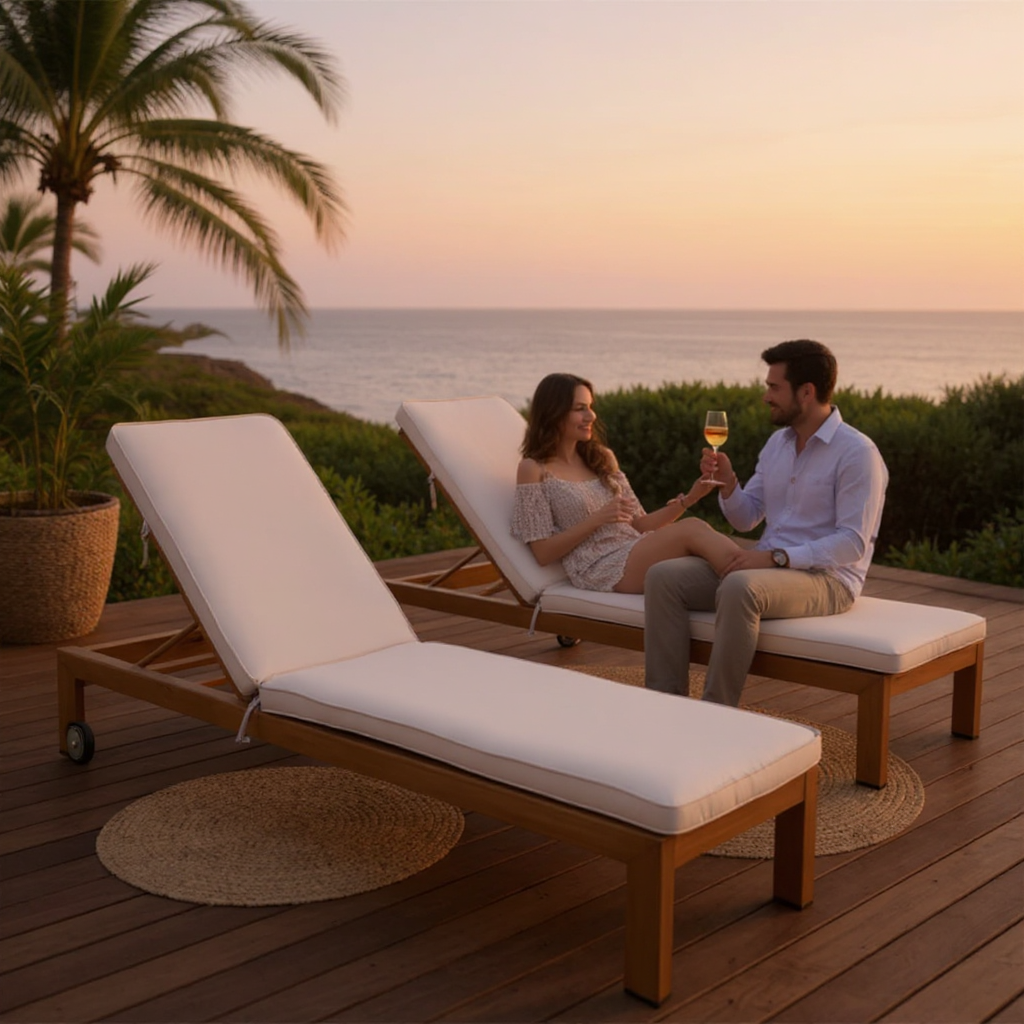 Cozumel Lounge Chair Beige & Natural – Adjustable Outdoor Olefin & Aluminum Lounge | Patio & Resort | Trufairs