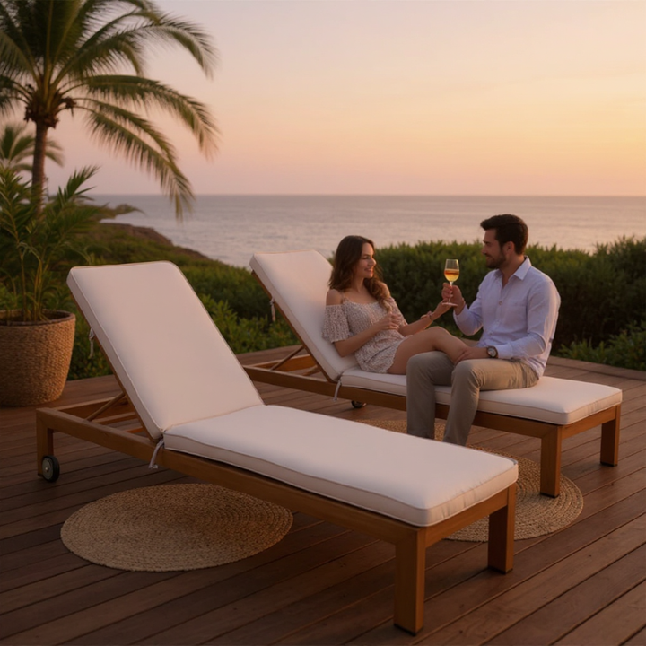 Cozumel Lounge Chair Beige & Natural – Adjustable Outdoor Olefin & Aluminum Lounge | Patio & Resort | Trufairs