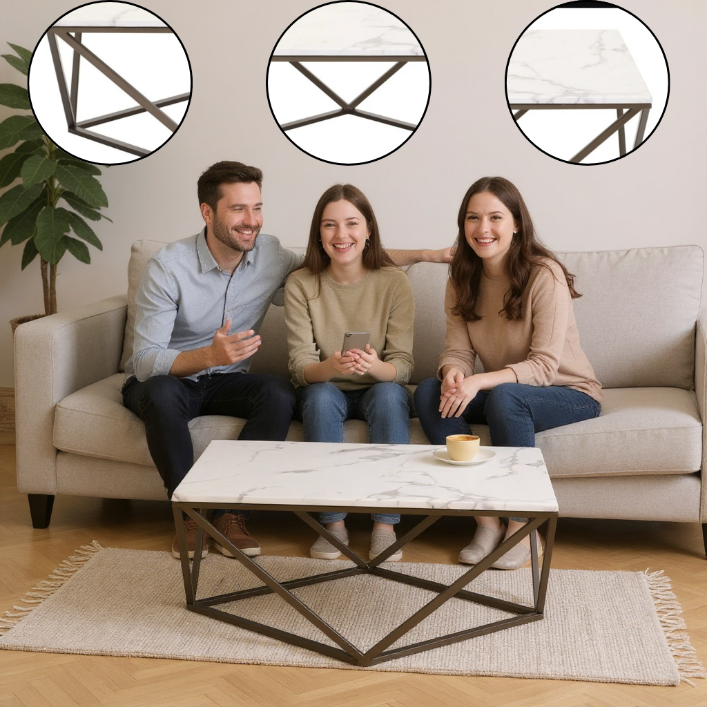 Tintern Coffee Table – Elegant White Marble-Like Top & Antique Bronze Base | Coffee Table | Trufairs