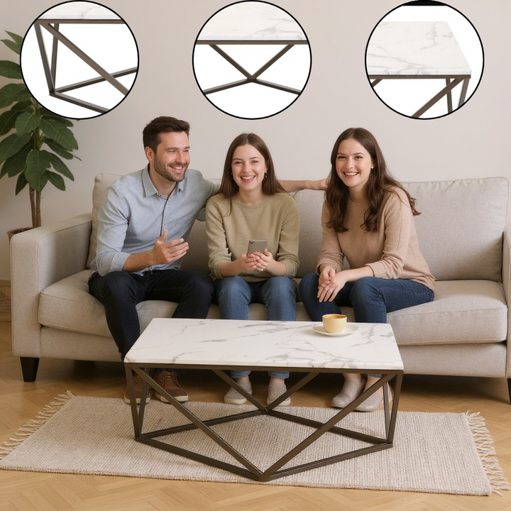 Tintern Coffee Table – Elegant White Marble-Like Top & Antique Bronze Base | Coffee Table | Trufairs