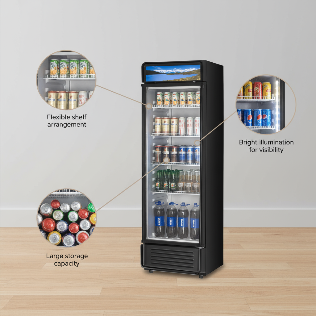 Commercial Merchandiser Refrigerator 6.9 CU.FT Glass Door Beverage Refrigerator