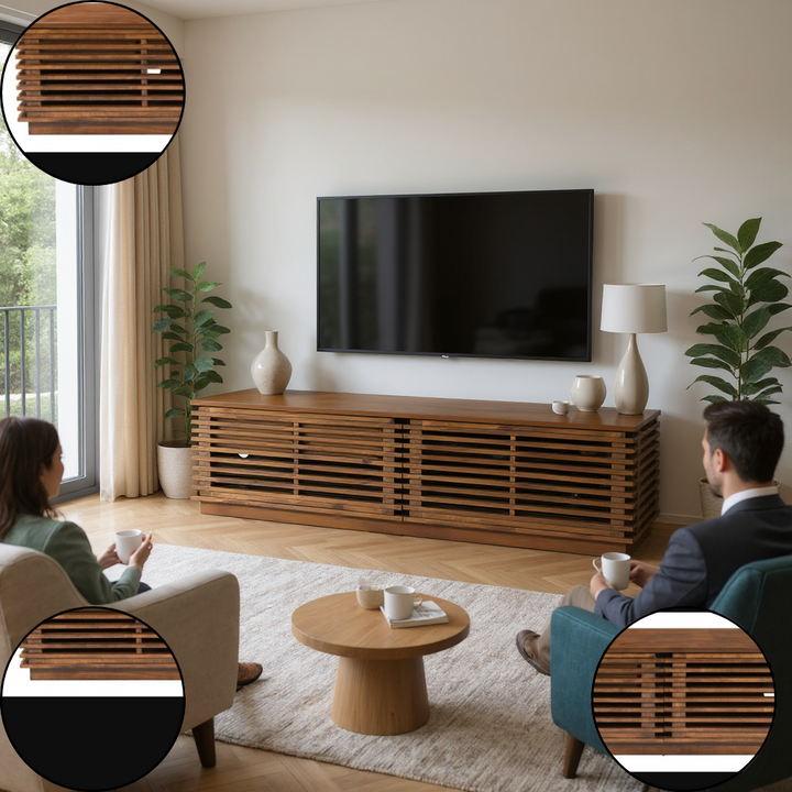 Linea Wide Entertainment Stand Walnut – Mid-Century Modern Storage | Media Console Table | Trufairs
