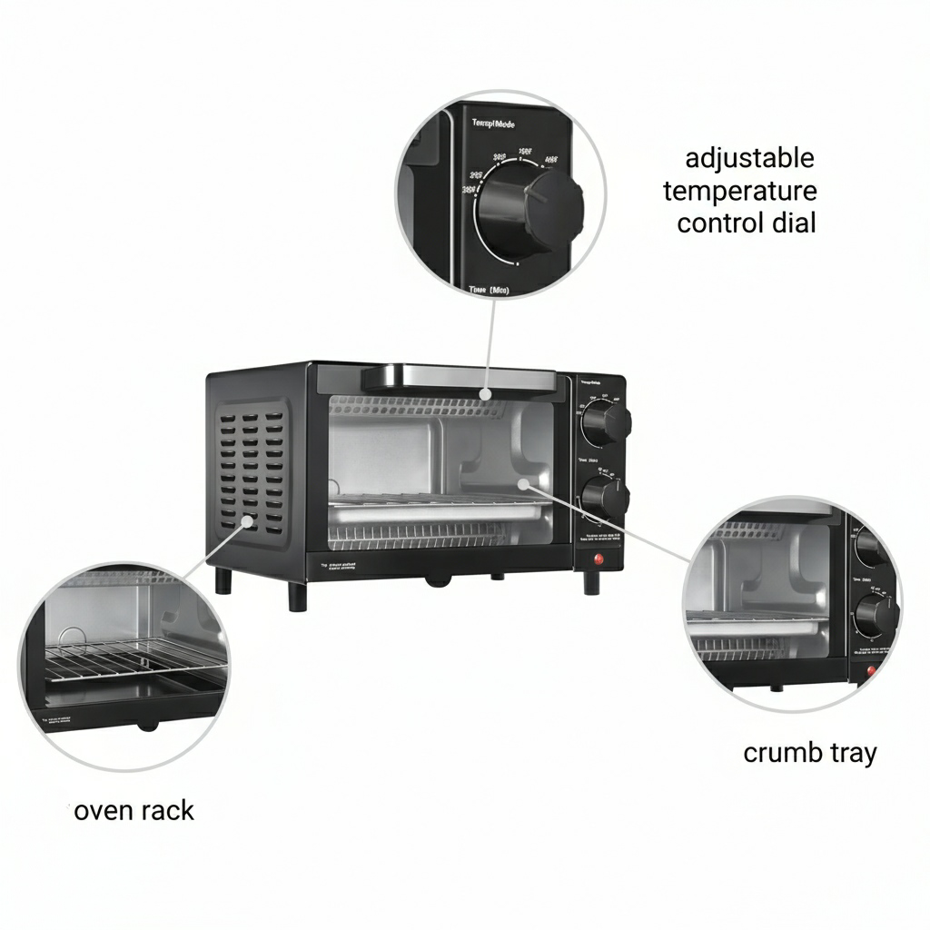 4 Slice Countertop Toaster Oven with 3 Settings, includes Baking Rack and Pan, New
