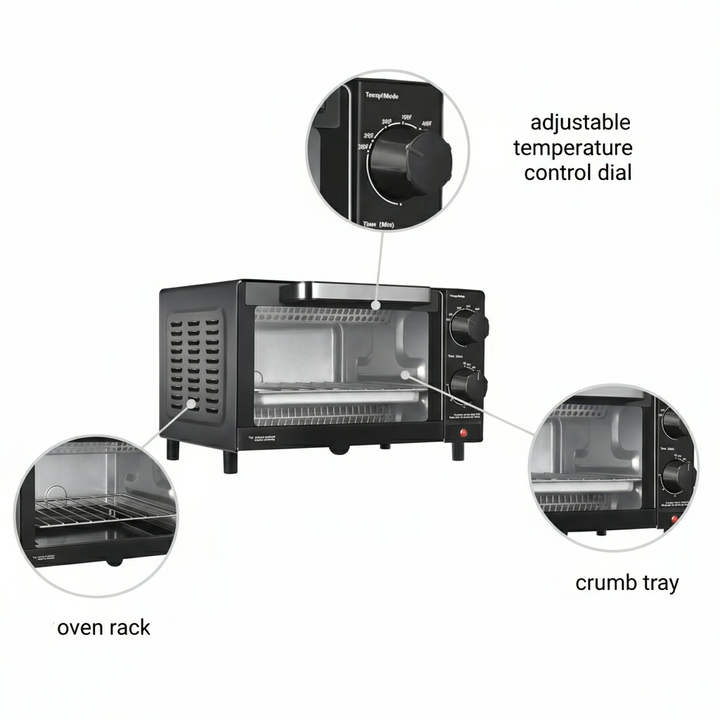 4 Slice Countertop Toaster Oven with 3 Settings, includes Baking Rack and Pan, New