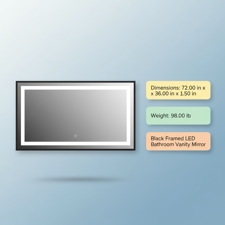 72" × 36" LED Bathroom Vanity Mirror with 3-Color Lighting & Polished Crystal Frame | Trufairs