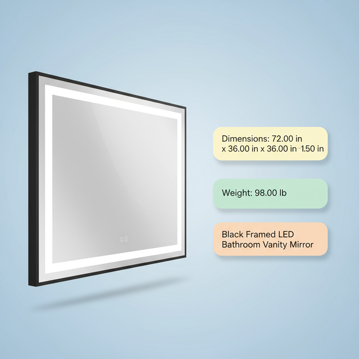 72" × 36" LED Bathroom Vanity Mirror with 3-Color Lighting & Polished Crystal Frame | Trufairs