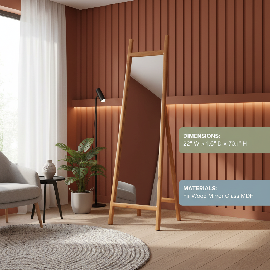 Modern Floorstanding Mirror – Natural Wood Frame | Designer Accent | Trufairs