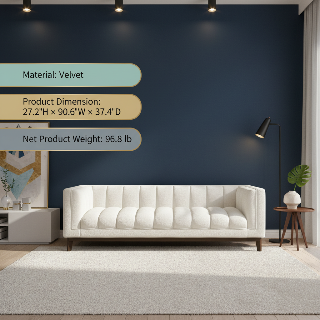 Melissa Mid-Century White Boucle Modern Sofa