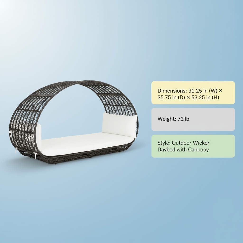 Lavina 91.25'' Wicker Outdoor Patio Canopy Daybed Water Resistant Cushion (Multibrown/White)