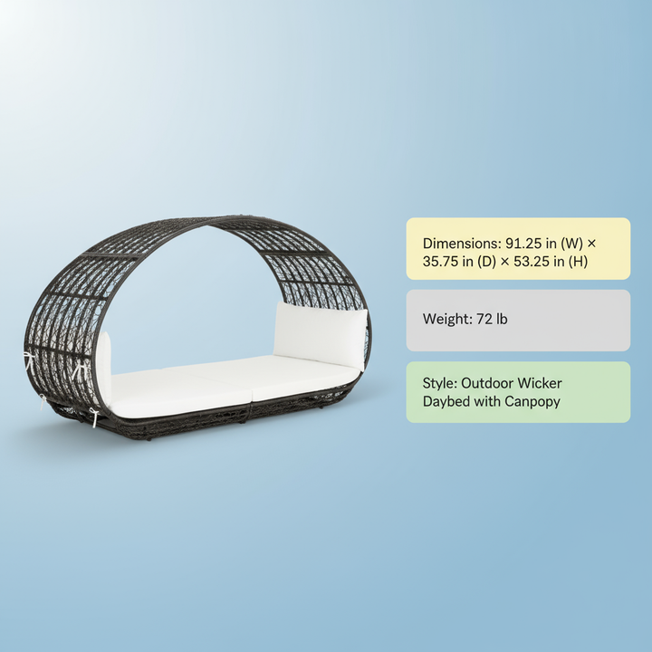 Lavina 91.25'' Wicker Outdoor Patio Canopy Daybed Water Resistant Cushion (Multibrown/White)