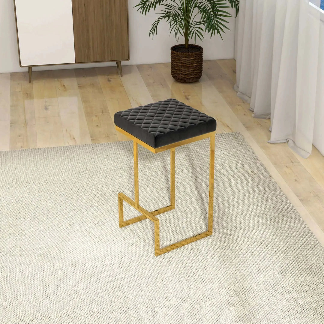 Joel Mid Century Modern Luxury Upholstered Stool Black Fabric