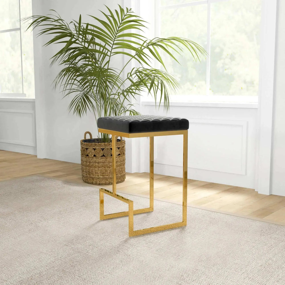 Joel Mid Century Modern Luxury Upholstered Stool Black Fabric