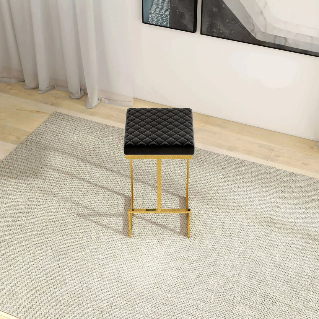Joel Mid Century Modern Luxury Upholstered Stool Black Fabric