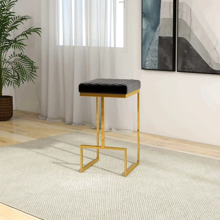 Joel Mid Century Modern Luxury Upholstered Stool Black Fabric