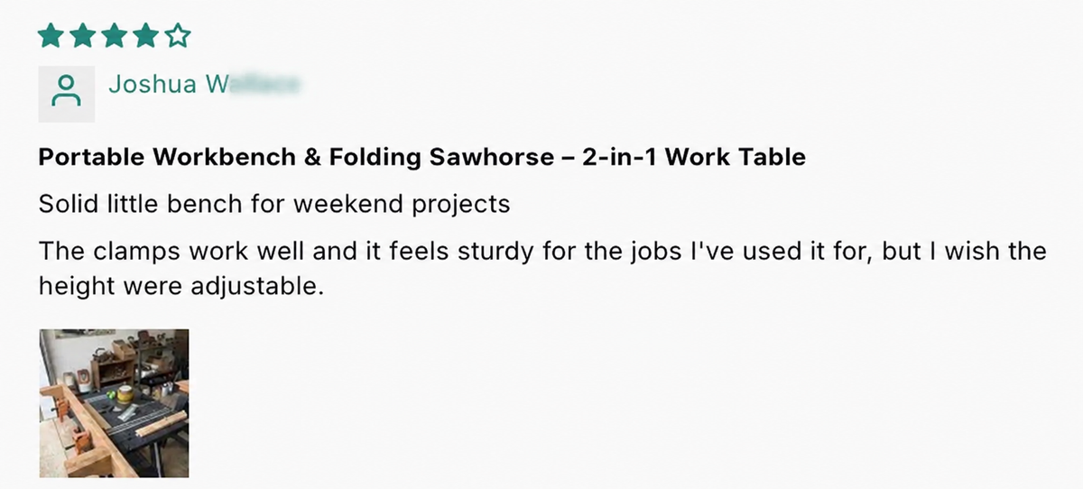 Portable Folding Workbench & Sawhorse – 2-in-1 Work Table customer review screenshot 5