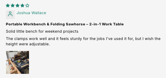 Portable Folding Workbench & Sawhorse – 2-in-1 Work Table customer review screenshot 5