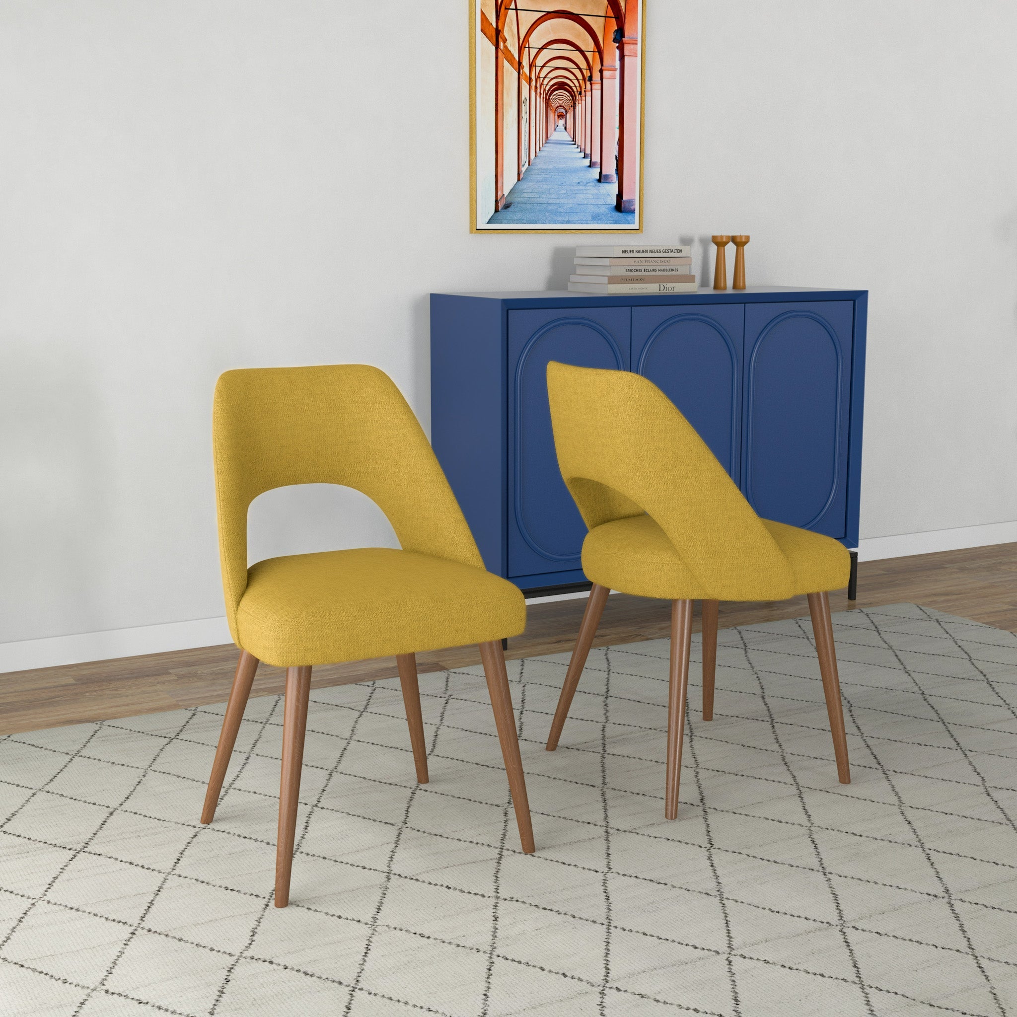 Juliana Mid Century Modern Yellow Fabric Dining Chair