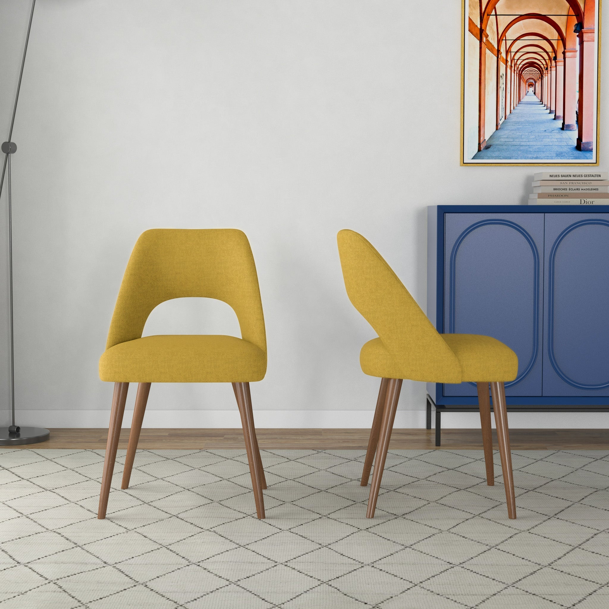 Juliana Mid Century Modern Yellow Fabric Dining Chair