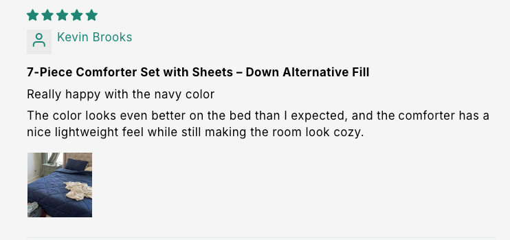 7-Piece Comforter Set with Sheets – Down Alternative Fill customer review screenshot 1