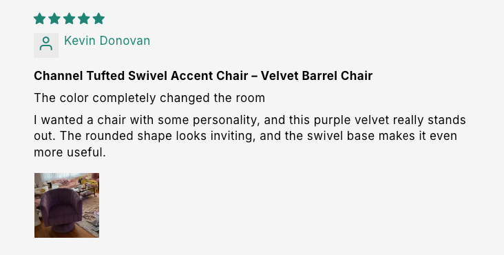 Channel Tufted Swivel Accent Chair – Velvet Barrel Chair customer review screenshot 5