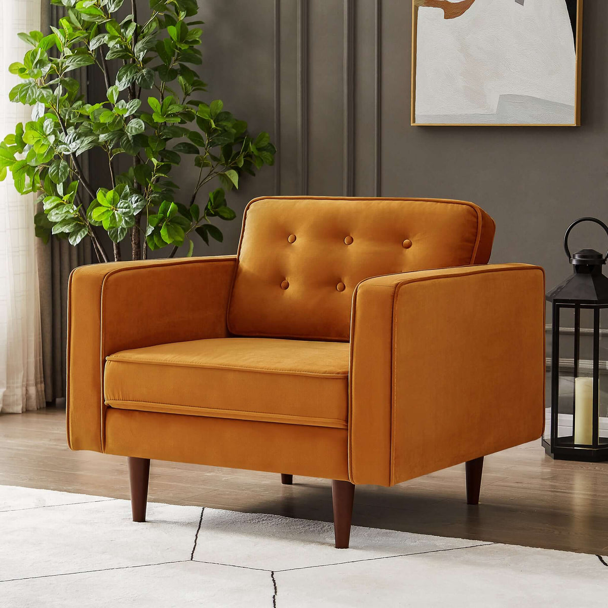 Casey Burnt Orange Velvet Lounge Chair