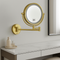 8 Inch LED Wall Mount Two-Sided Magnifying Makeup Vanity Mirror 12 Inch Extension Gold Finish 1X/3X Magnification Plug 360 Degree Rotation Waterproof Button Shaving Mirror