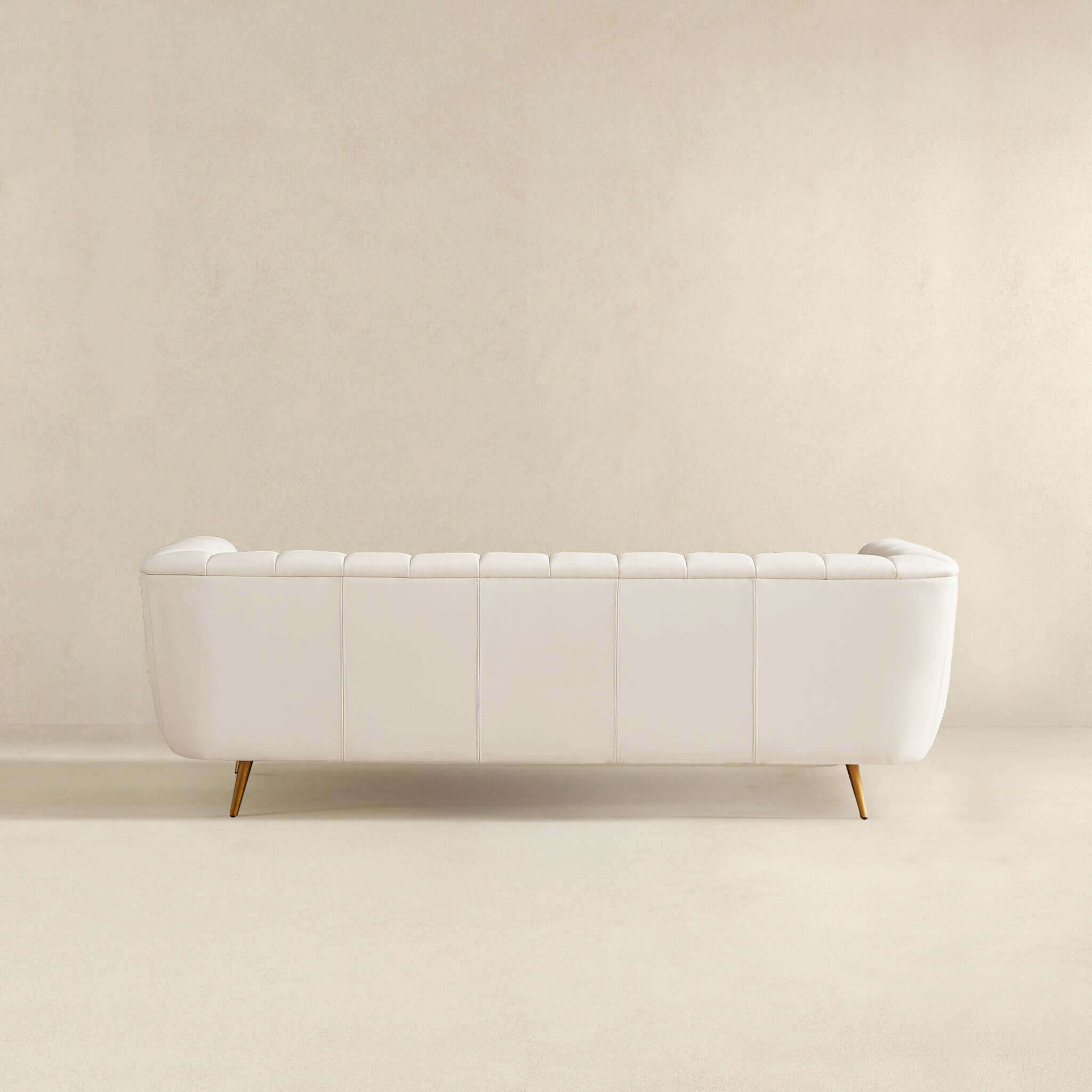 LaMattina Genuine Italian Beige Leather Channel Tufted Sofa