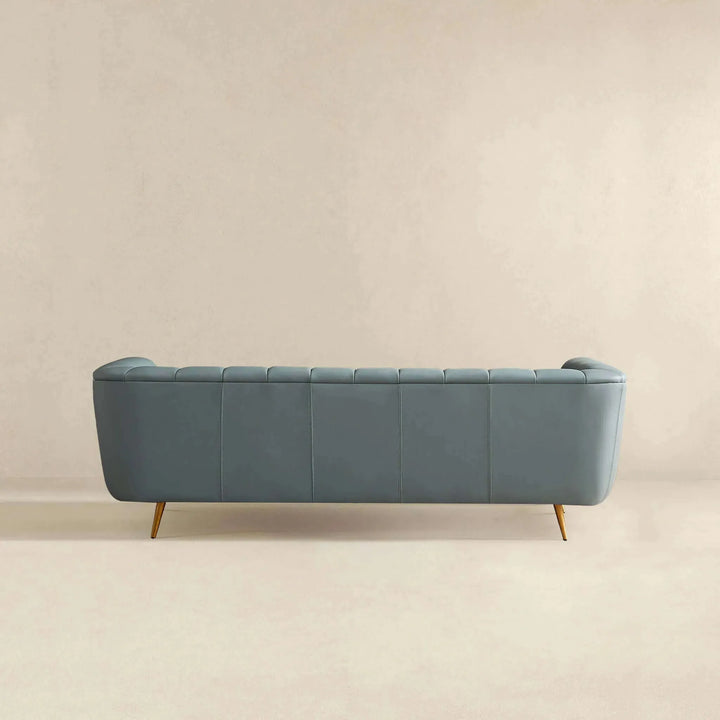 LaMattina Genuine Italian Blue Leather Channel Tufted Sofa