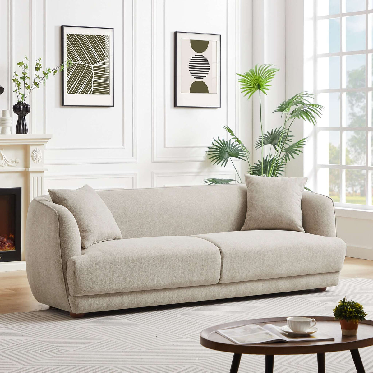 Larisa Mid Century Modern Linen Sofa Cream