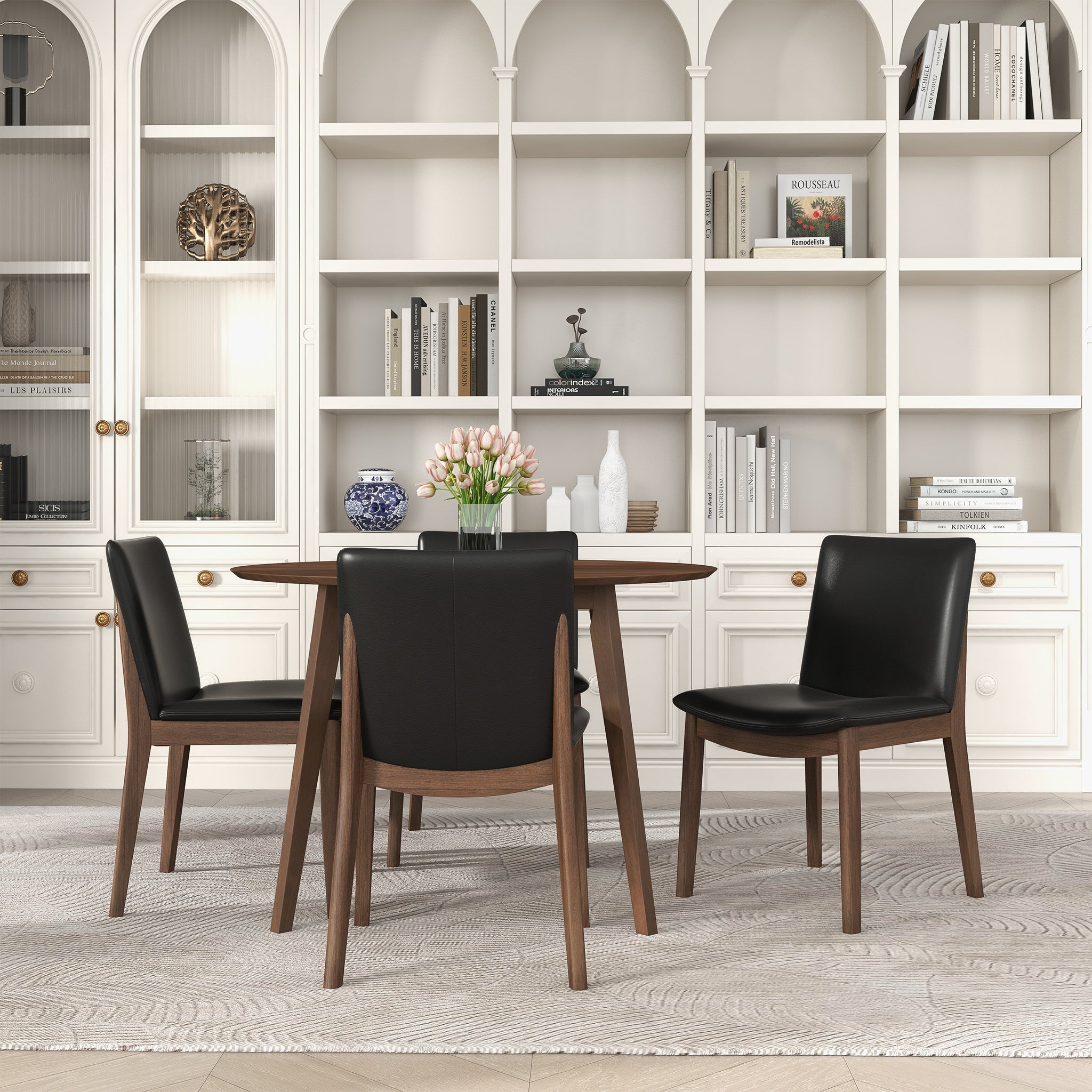 Laura Black PU Solid Wood Dining Chair (Set Of 2)