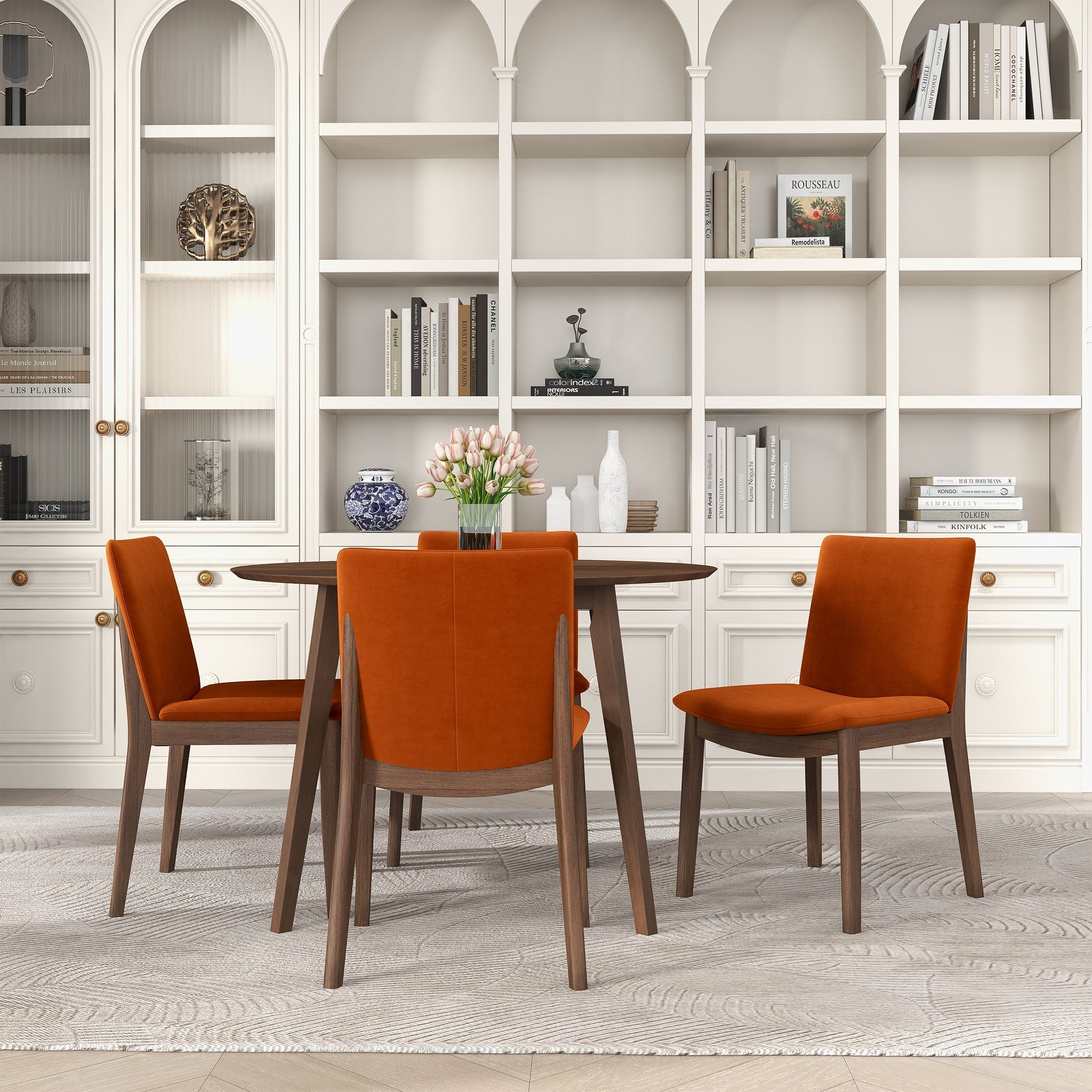 Laura Burnt Orange Velvet Solid Wood Dining Chair