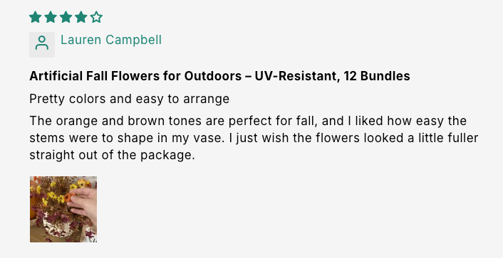 Artificial Fall Flowers for Outdoors – UV-Resistant, 12 Bundles customer review screenshot 3