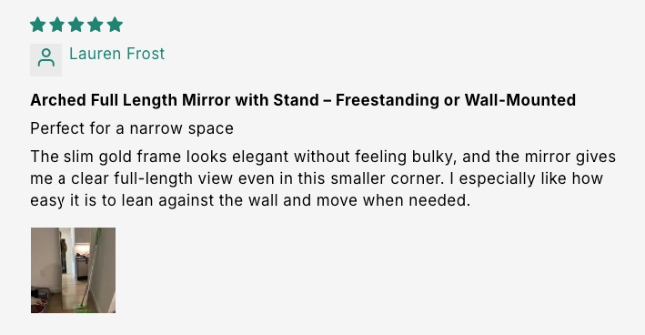 Arched Full Length Mirror with Stand – Freestanding or Wall-Mounted customer review screenshot 3