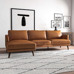 Lore L-Shaped Genuine Leather Sectional In Tan Left Facing