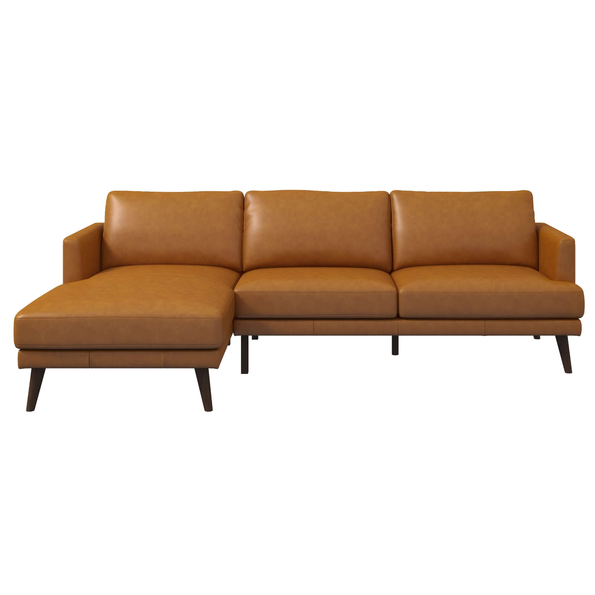 Lore L-Shaped Genuine Leather Sectional In Tan Left Facing