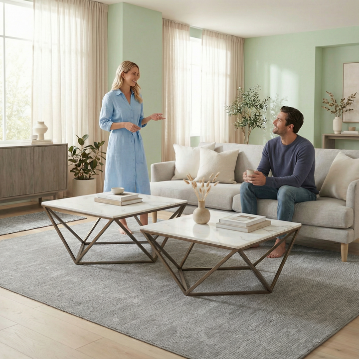 Tintern Coffee Table – Elegant White Marble-Like Top & Antique Bronze Base | Coffee Table | Trufairs