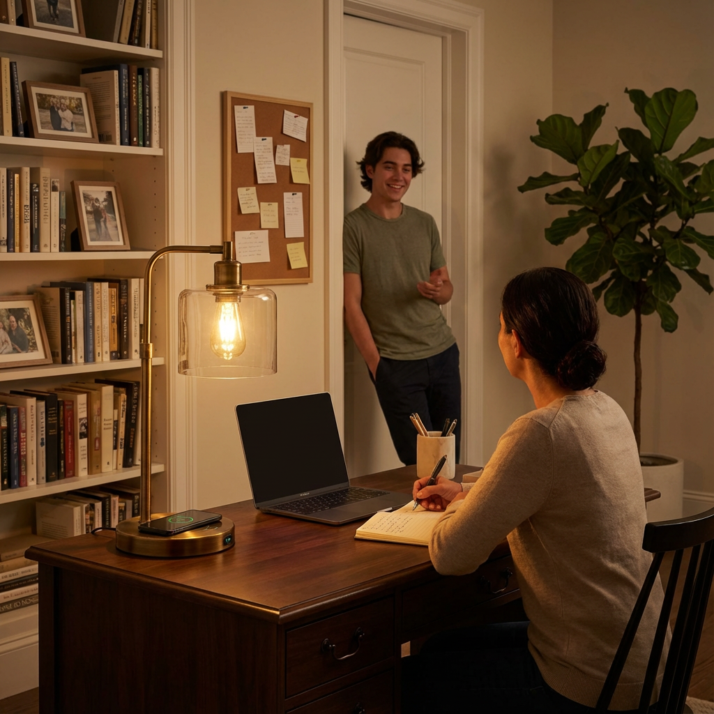 Bourget 16" Antique Brass Table Lamp with Wireless Charging