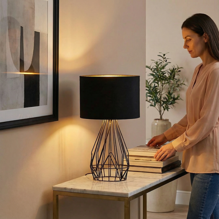 17.5" In Industrial Farm Metal Cage Black Table Lamp