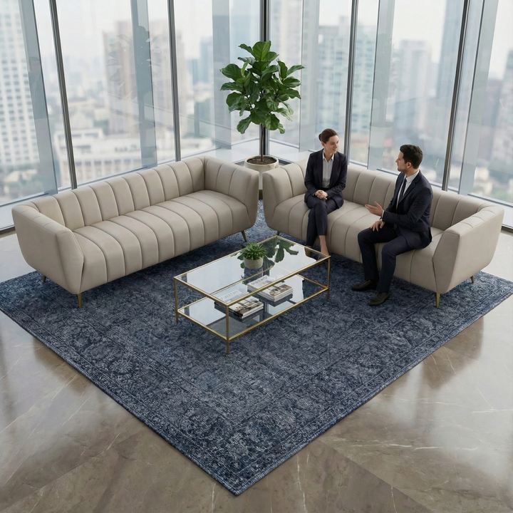 LaMattina Genuine Italian Grey Leather Channel Tufted Sofa