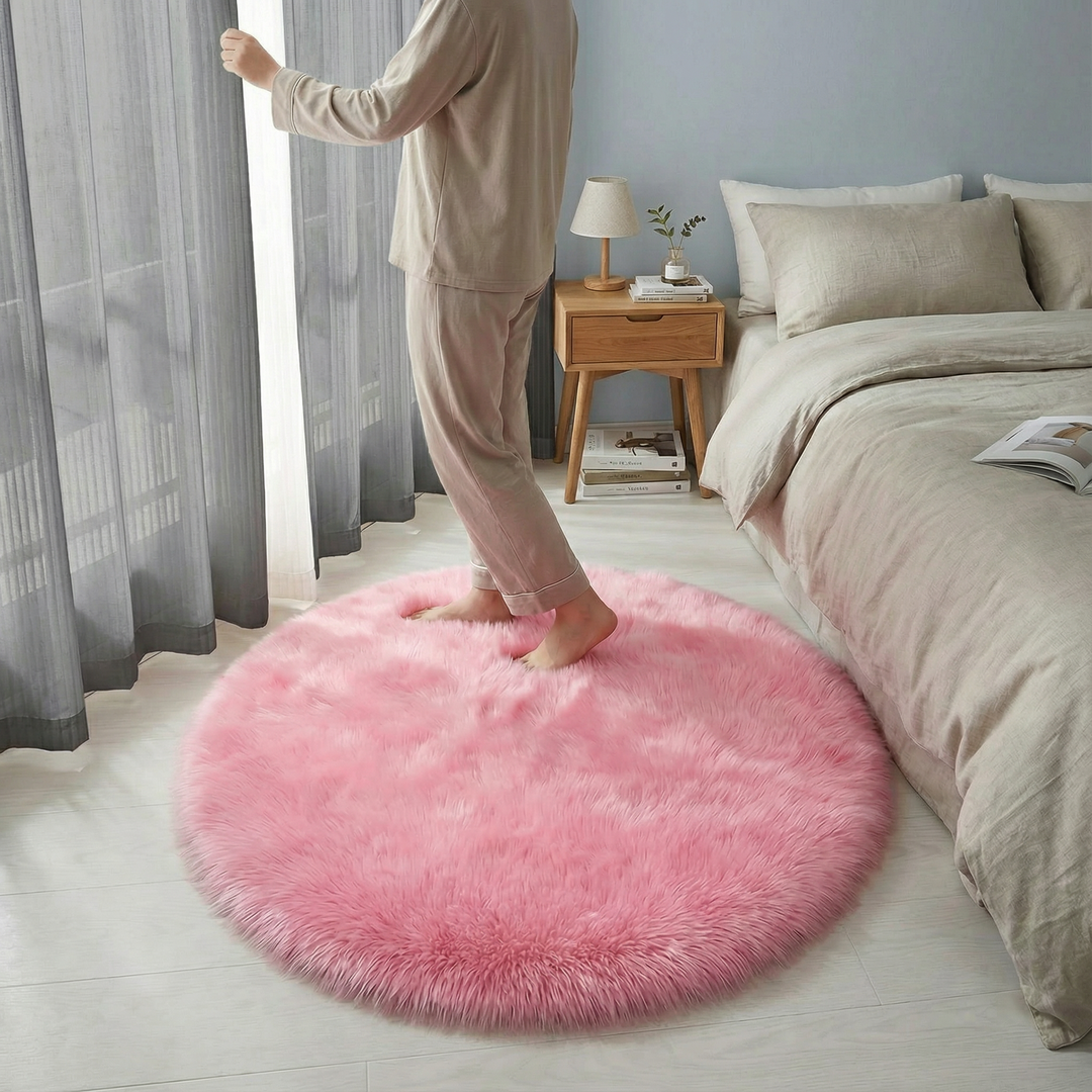 Fluffy Round Imitation Wool Area Rug – Plush Modern Cozy Accent | Living Room & Bedroom Carpet | Trufairs