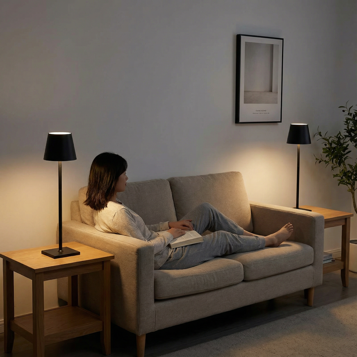 Cordless Table Lamp 2 PCS Rechargeable Battery Desk Lamp Adjustable Height Black