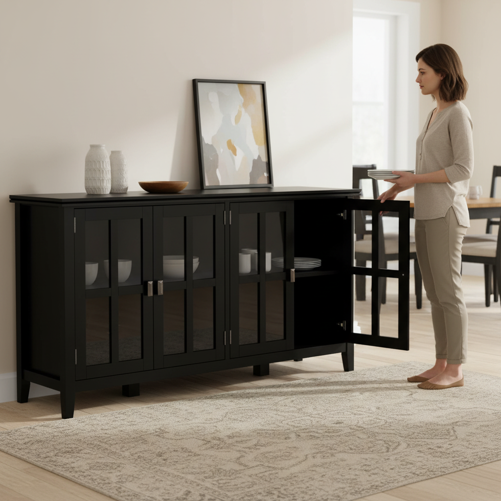 Artisan - Wide 4 Door Storage Cabinet - Black