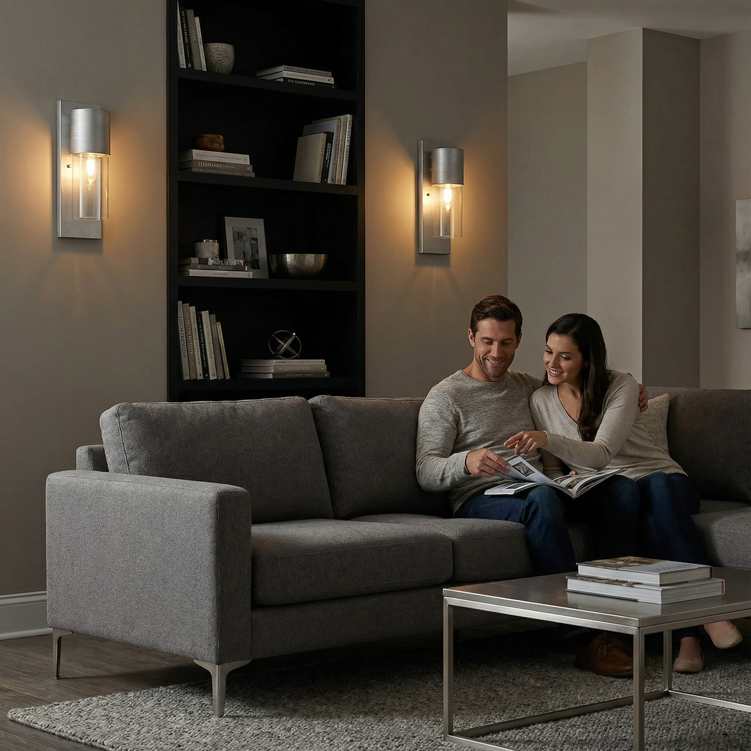 Contemporary Brushed Silver and Glass Wall Light – Modern Indoor and Outdoor Fixture | Trufairs