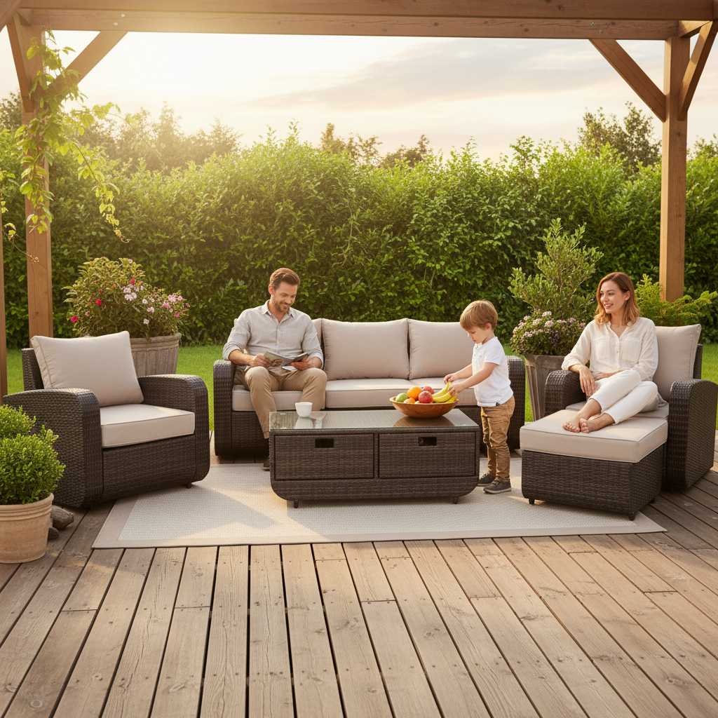 Direct Wicker 5-Piece Outdoor Rattan Furniture Patio Conversation Set with Cushion