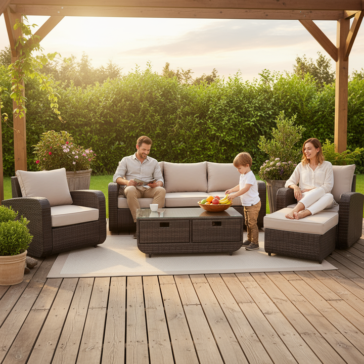 Direct Wicker 5-Piece Outdoor Rattan Furniture Patio Conversation Set with Cushion