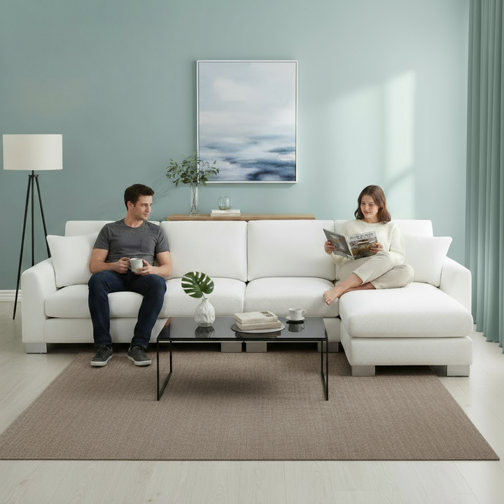 Modern Oversized L-Shape Chenille Sectional Sofa with 2 Free Pillows | Trufairs