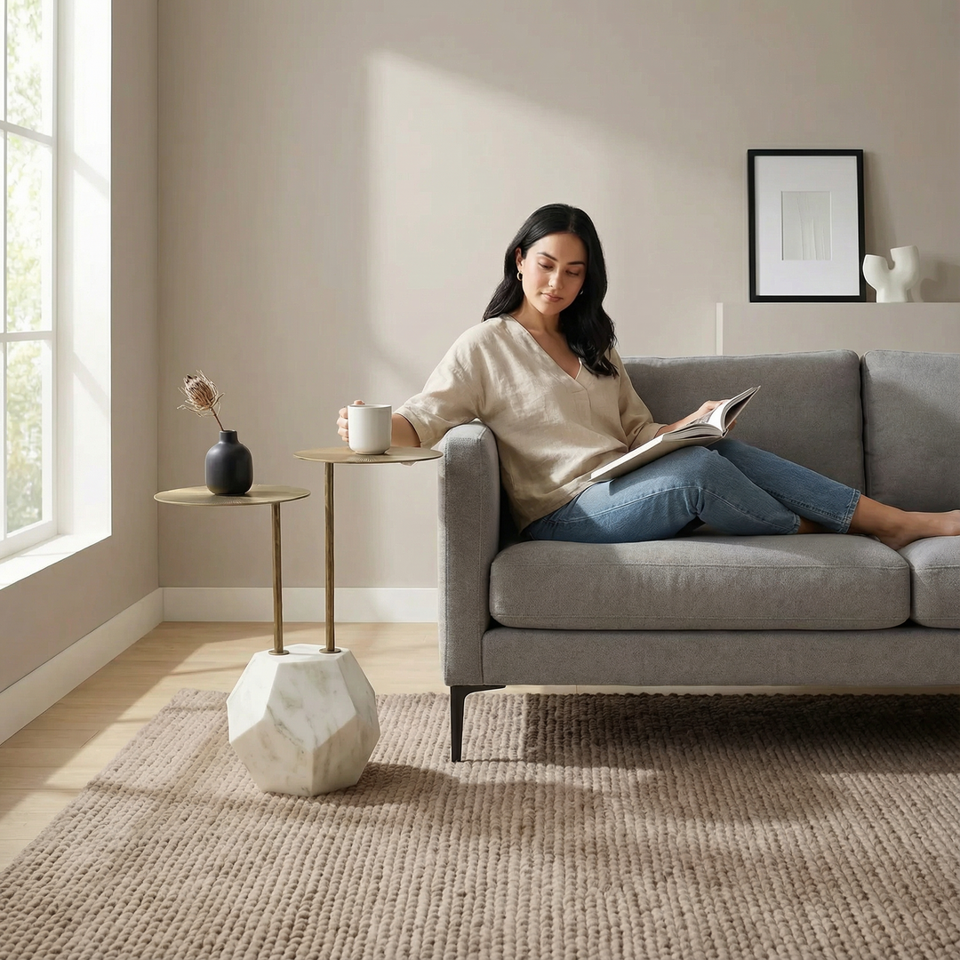 Marble Brass Accent Table – Contemporary White & Gold Statement | Side Table | Trufairs